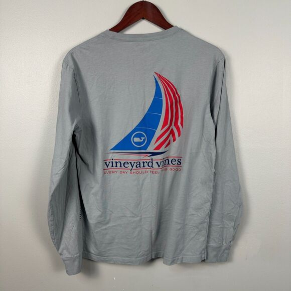 Vineyard Vines Womens Size Small Long Sleeve Shirt Sailboat Grey Patriotic - Picture 5 of 5